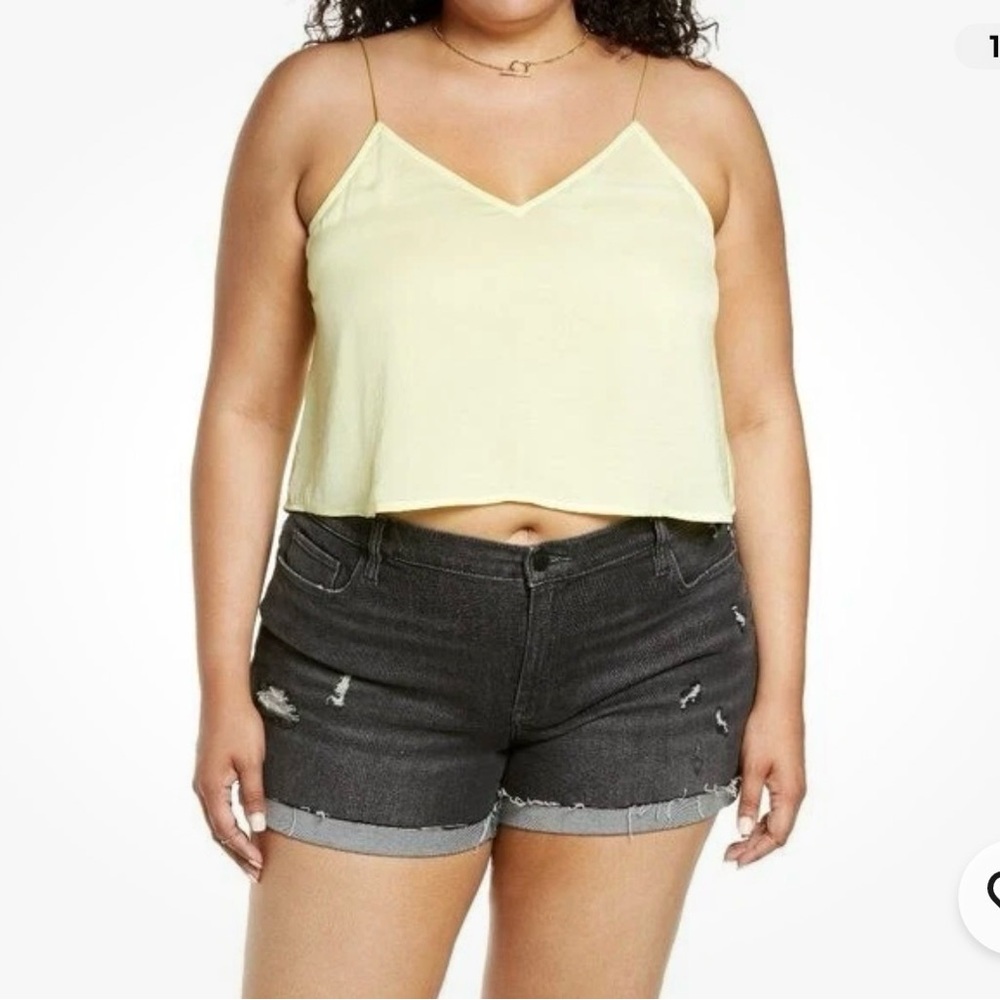 bp Light Yellow V-Neck Spaghetti Strap Crop Top small